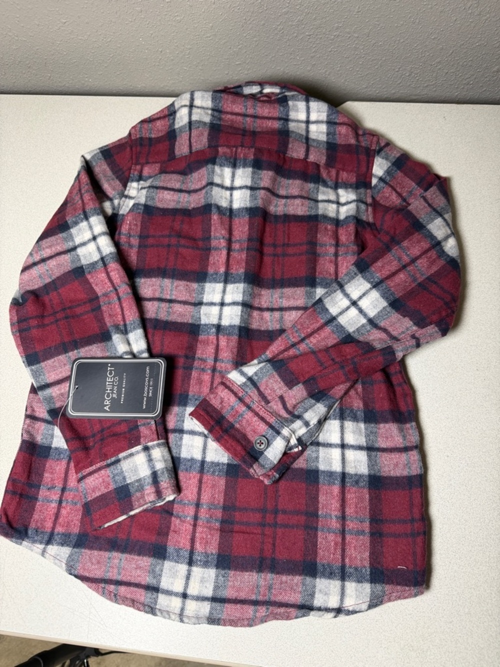 Architect Red, Navy and White Plaid Flannel Shirt - Picture 3 of 5